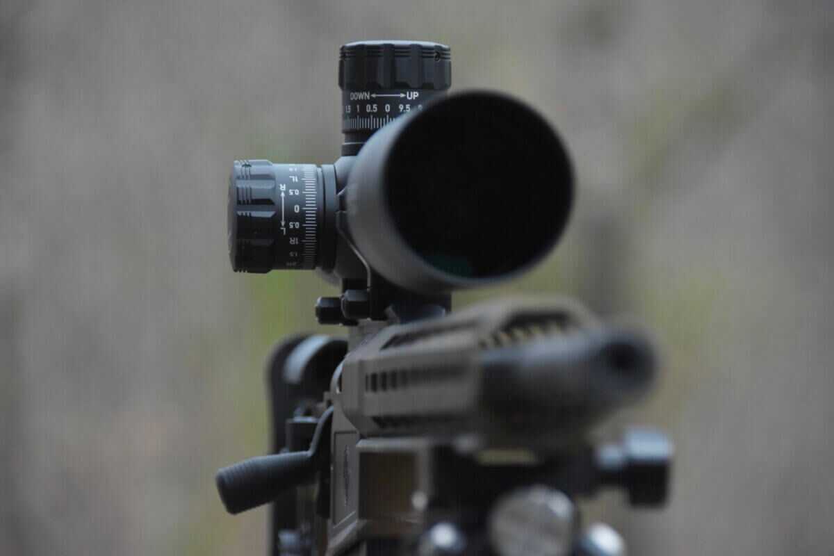 Sightron SVIII The Sightron SVIII sits on top of a hunting rifle.