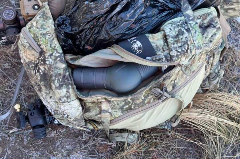 3 - Eberlestock Team Elk V2: Backcountry Hunting Pack Review! Side pocket large enough to fit a Vortex 27-60 spotting scope
