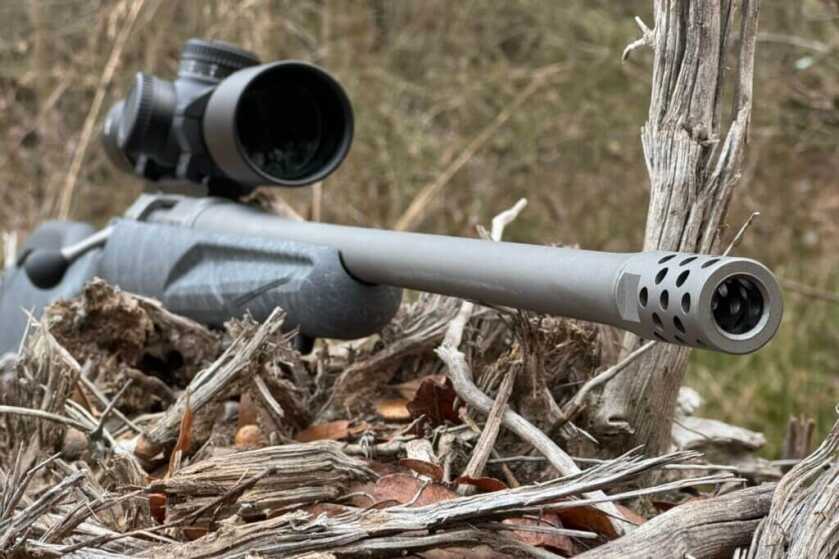 Ruger American Gen II Rifle barrel sitting in dry leaves