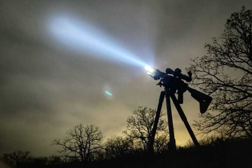Streamlight’s HLX Pro shining up into night sky