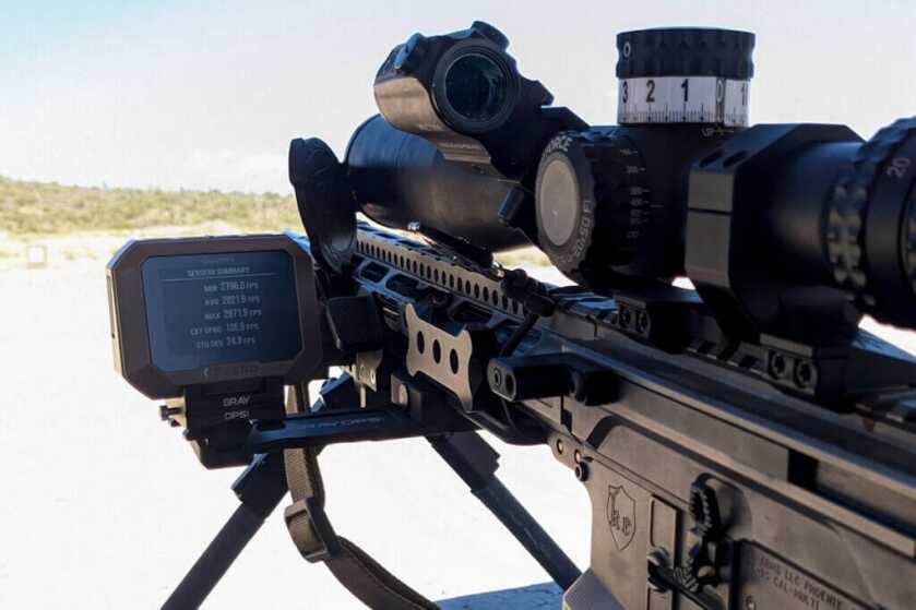 Chrono reader attached to rifle