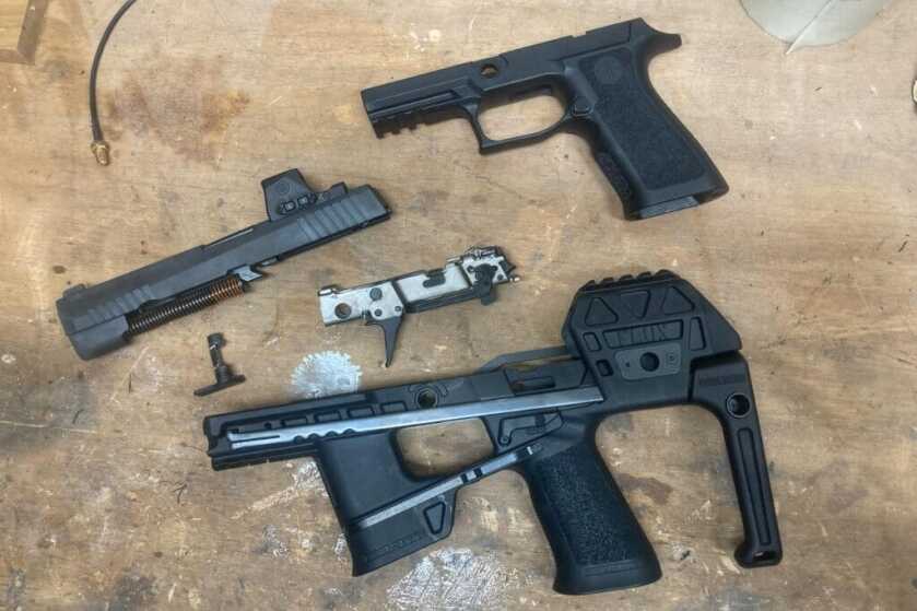 Deconstructed Sig Sauer pistol