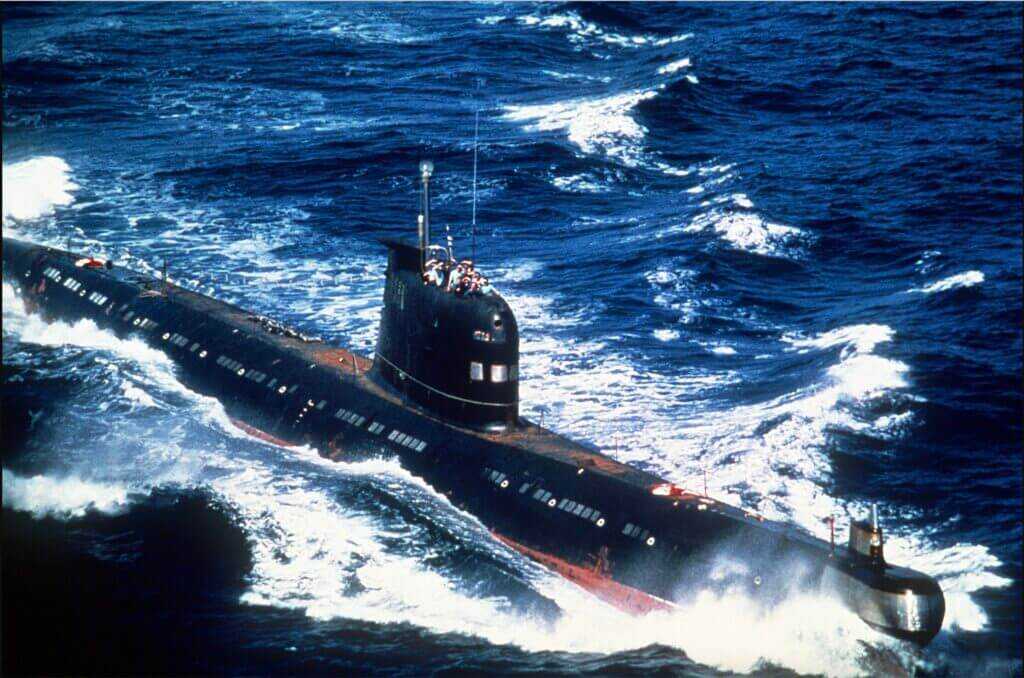 WW2 Russian Foxtrot-class submarine above water