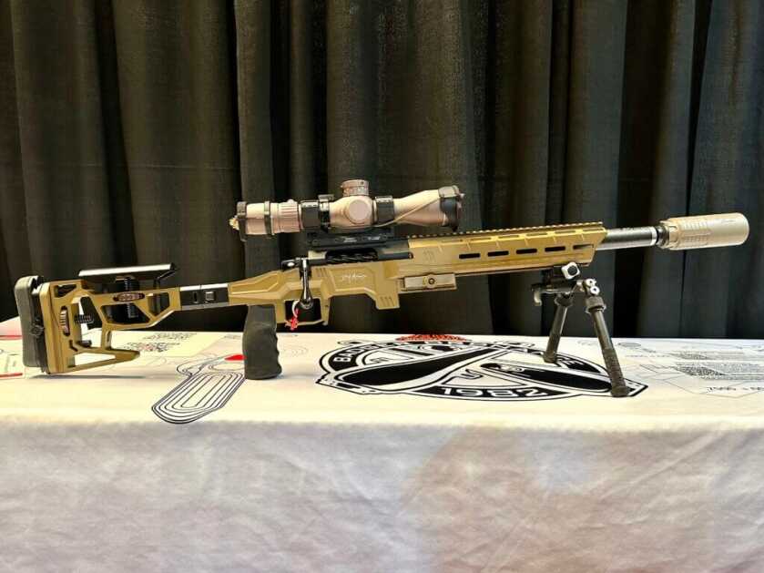 The rifle is fully assembled and looks just like any other full-sized sniper systems.
