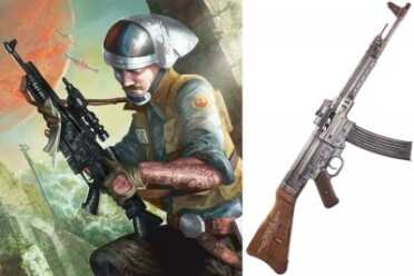 The Real Guns of Star Wars! An illustrated A280 blaster in the caring hands of the Rebel Alliance. These blasters were based on the StG 44.