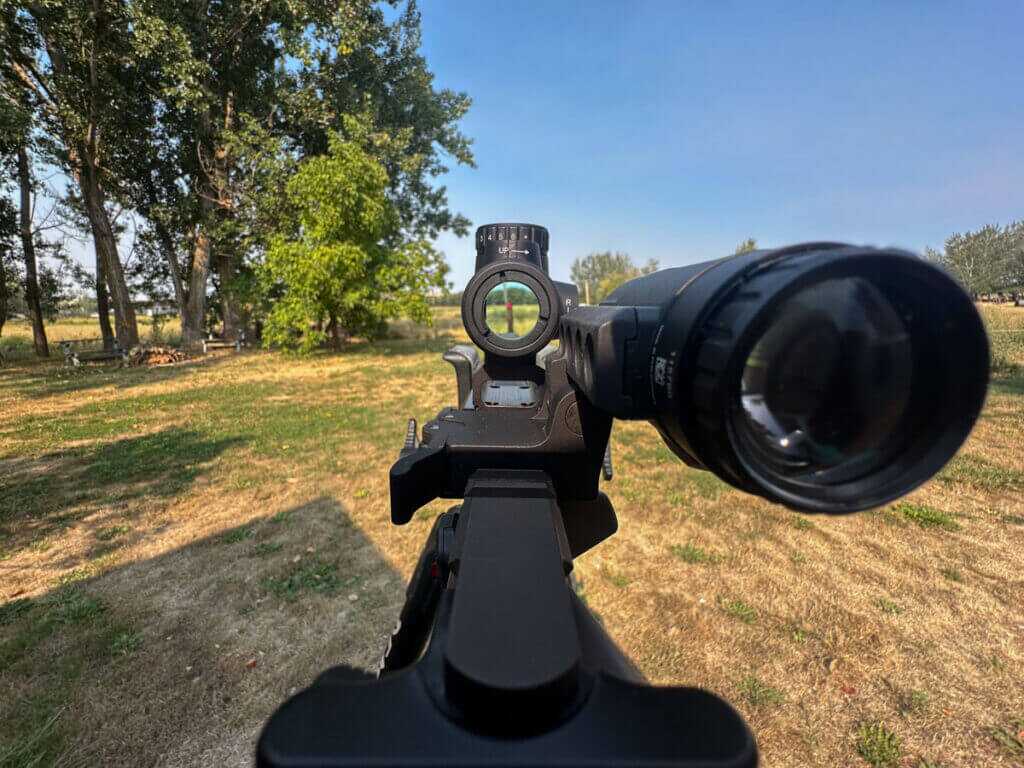 Trijicon MRO SD red dot optic with 3x magnifier close view